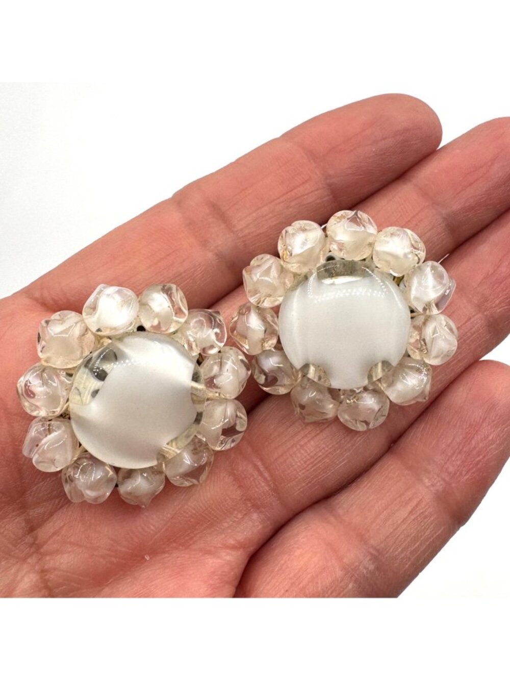 Vintage West Germany White Clip-On Earrings 1"